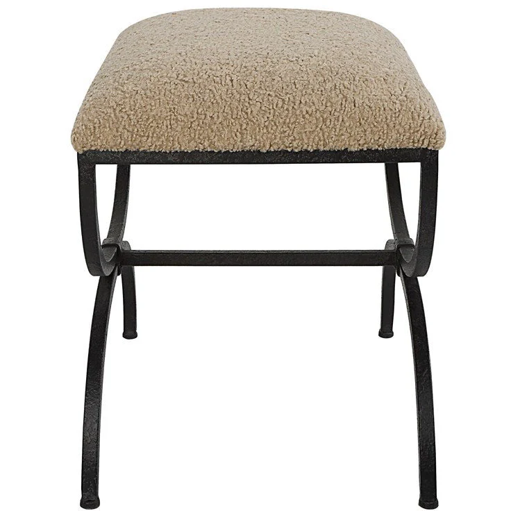 Uttermost Hacienda Latte Faux Shearling Fabric Cushion Seat Black Iron Small Bench - Image 4