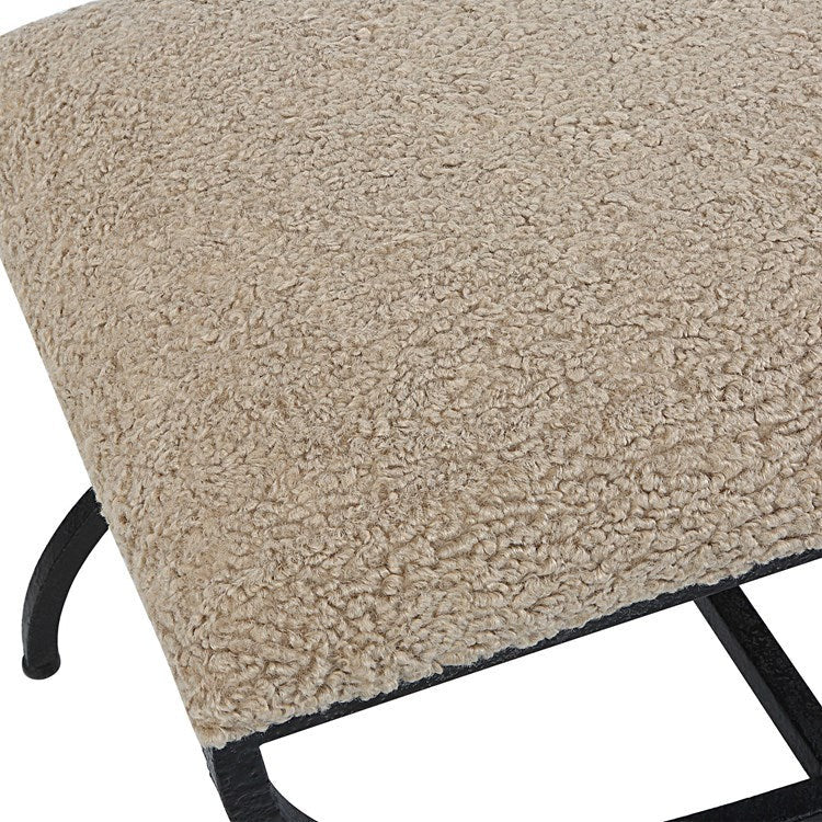 Uttermost Hacienda Latte Faux Shearling Fabric Cushion Seat Black Iron Small Bench - Image 5