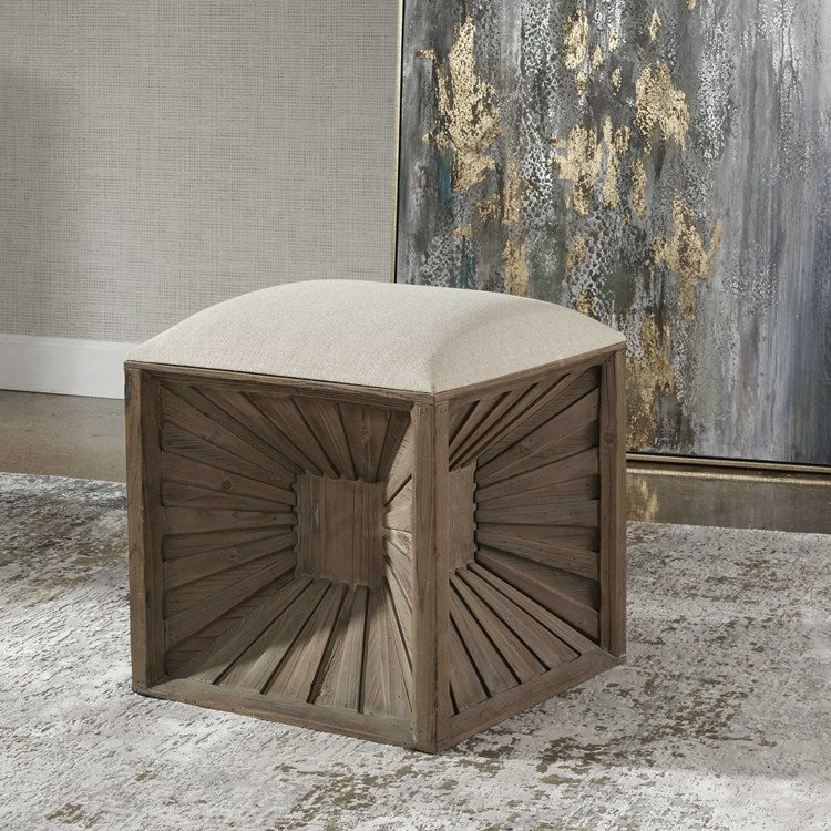 Uttermost Jia Tan Linen Seat Cushion Weathered Fir Wood Ottoman - Image 6