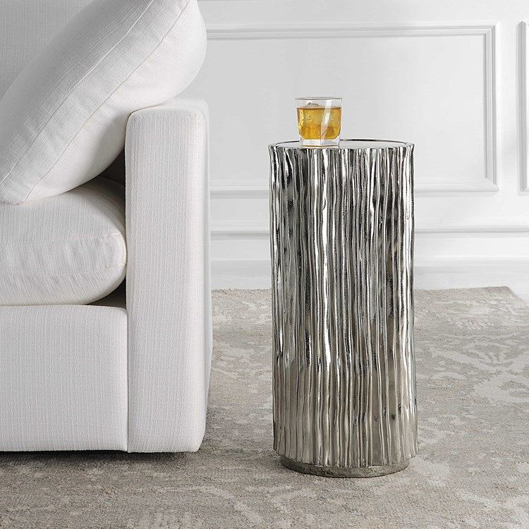Uttermost Echo Glass Top With Polished Dark Nickel Base Drink Table