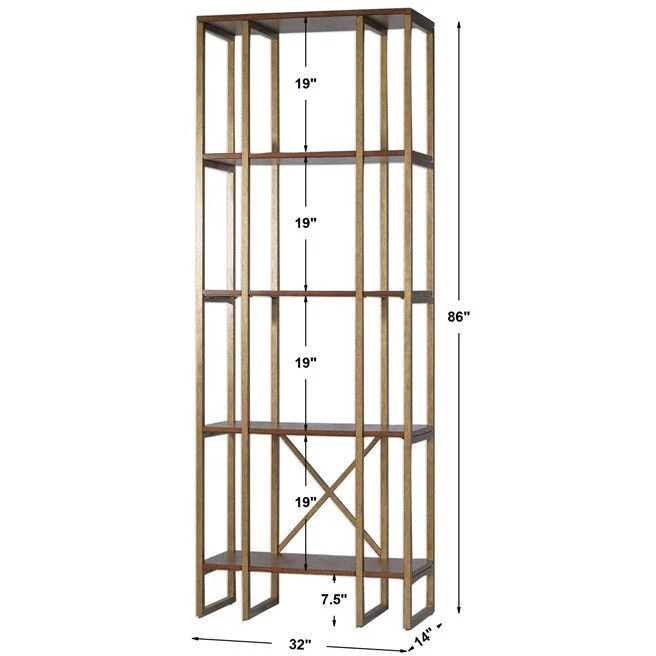 Uttermost Karishma Contemporary Antique Gold Etagere Bookcase - Image 6