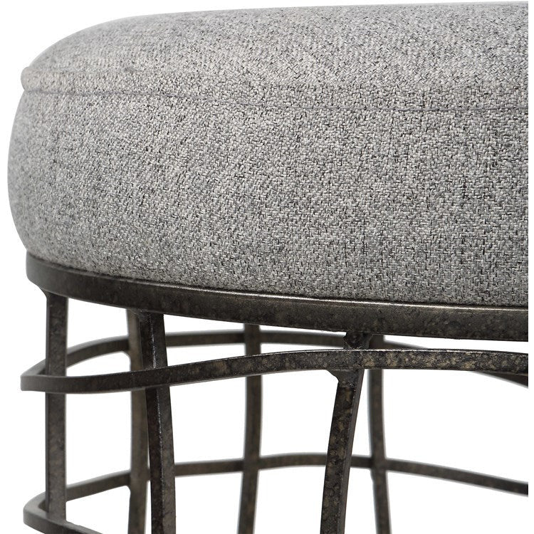 Uttermost Carnival Gray Fabric Seat Burnished Silver Iron Round Accent Stool - Image 3