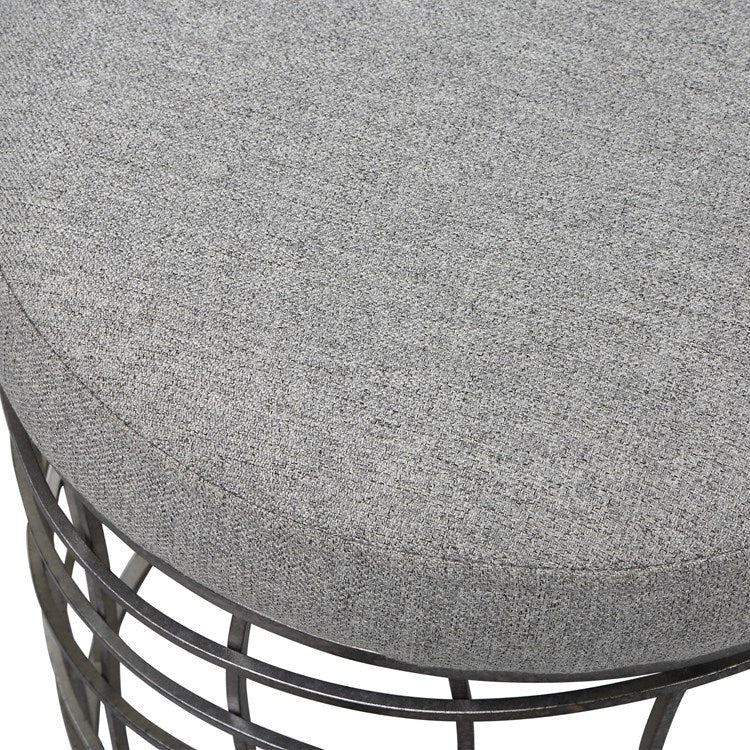 Uttermost Carnival Gray Fabric Seat Burnished Silver Iron Round Accent Stool - Image 4