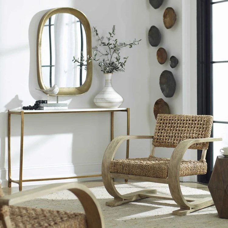 Uttermost Affinity White Marble Top with Antiqued Gold Base Console Table