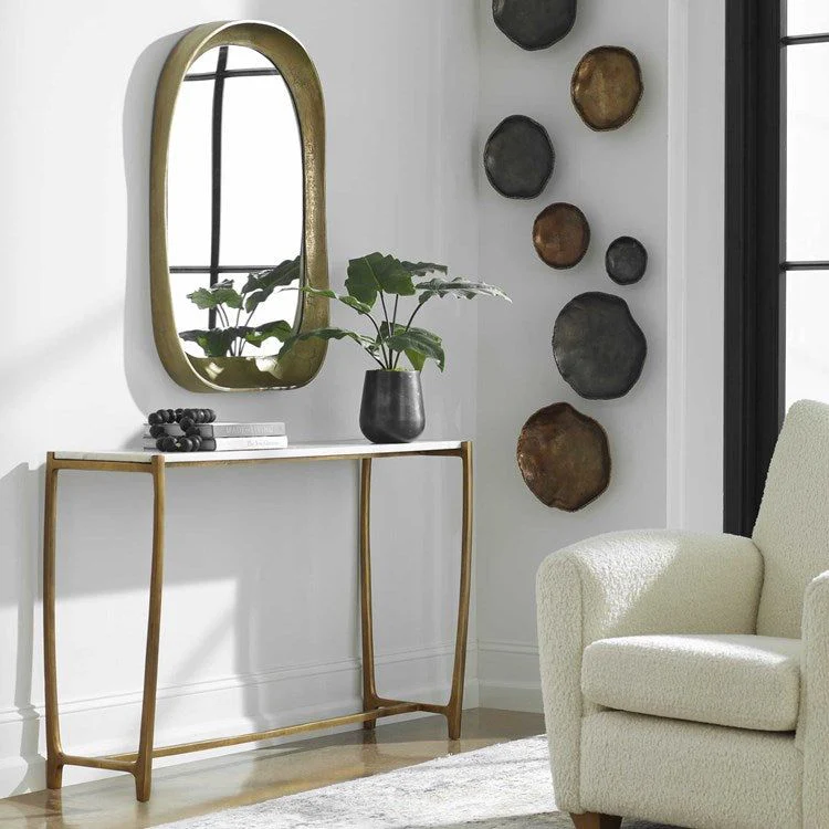 Uttermost Affinity White Marble Top with Antiqued Gold Base Console Table - Image 2