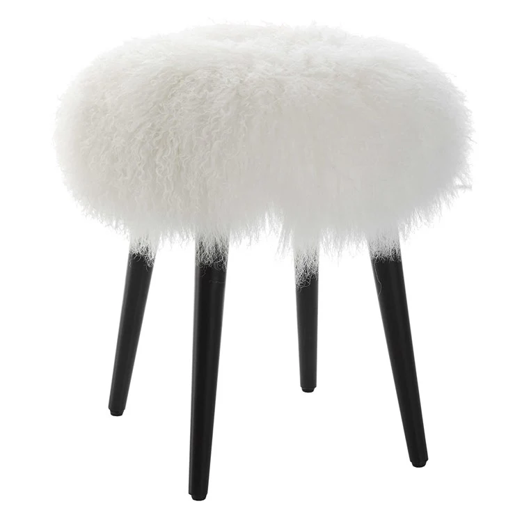 Uttermost Woolly Accent Stool White Sheepskin With Matte Black Legs - Image 2