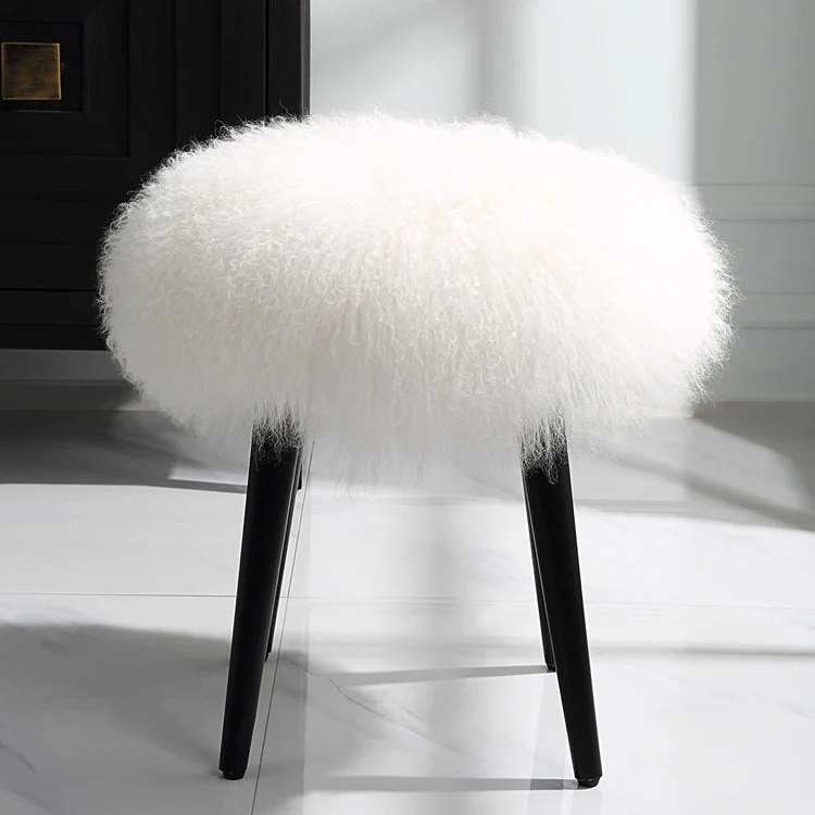Uttermost Woolly Accent Stool White Sheepskin With Matte Black Legs - Image 3