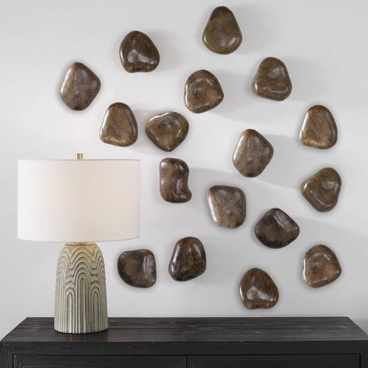 Uttermost Pebbles Set of 9 Walnut Brown Finish Spalted Tamarind Wood Wall Art Decor - Image 3