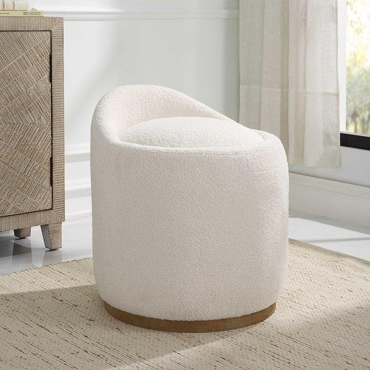 Uttermost Swirl Swivel Stool Natural Faux Sheepskin with Swivel Base