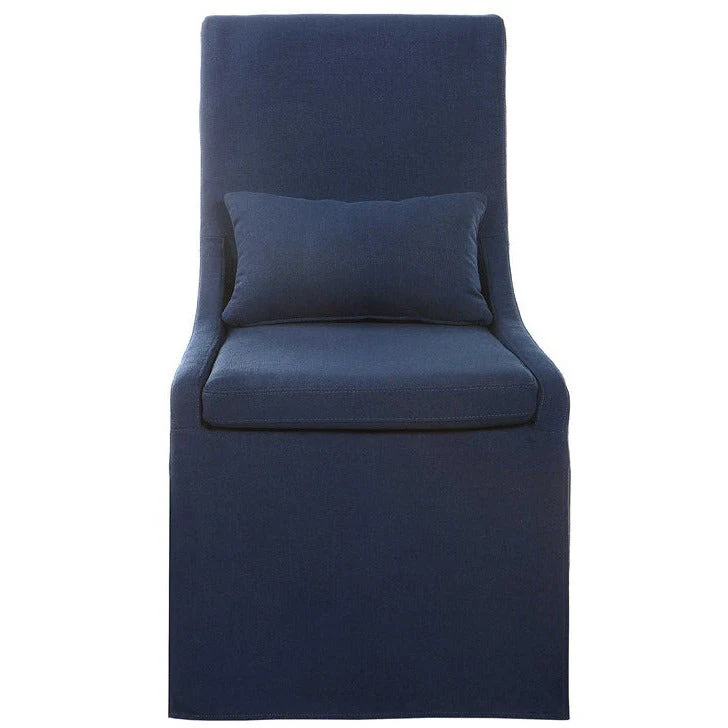 Uttermost Coley Denim Blue Linen Performance Fabric Slipcovered Armless Chair With Pillow