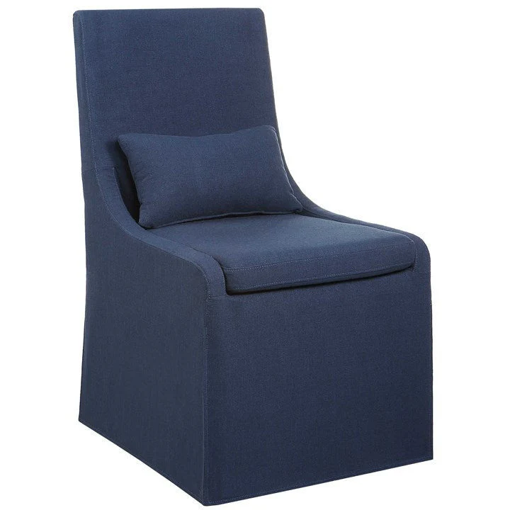 Uttermost Coley Denim Blue Linen Performance Fabric Slipcovered Armless Chair With Pillow - Image 2