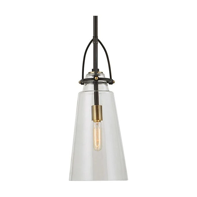 Uttermost Saugus Clear Glass with Black and Antique Brass Accents Rustic Industrial Pendant Light - Image 2