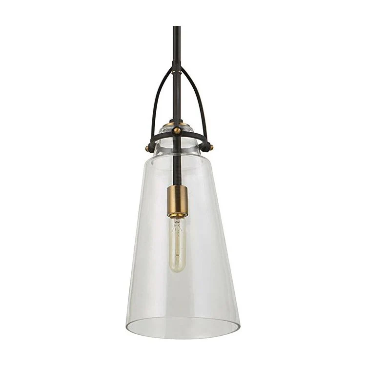 Uttermost Saugus Clear Glass with Black and Antique Brass Accents Rustic Industrial Pendant Light - Image 6