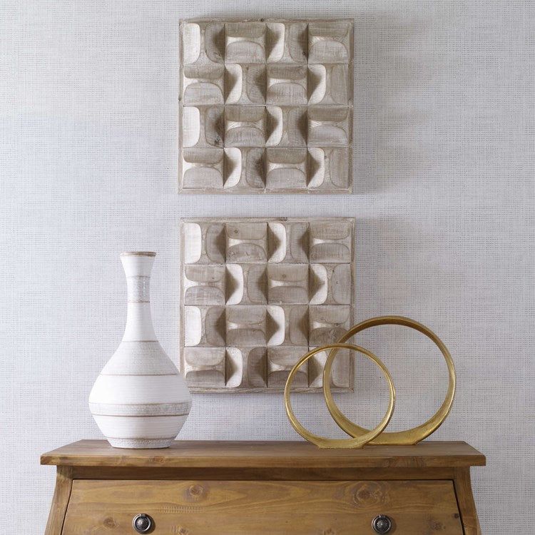 Uttermost Pickford Natural Ivory Wash Dimensional Wood Wall Art Decor - Image 2