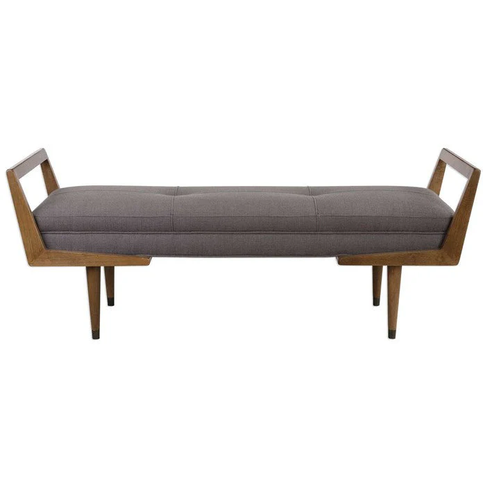 Uttermost Waylon Taupe Gray Fabric Cushion Modern Birch Wood Bench - Image 3