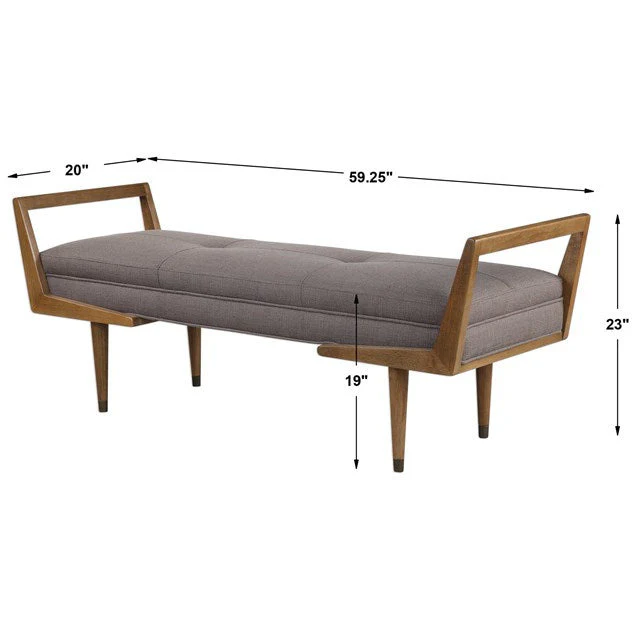 Uttermost Waylon Taupe Gray Fabric Cushion Modern Birch Wood Bench - Image 5