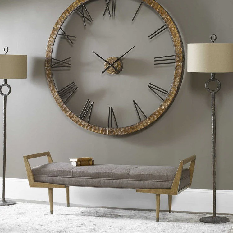 Uttermost Waylon Taupe Gray Fabric Cushion Modern Birch Wood Bench - Image 6