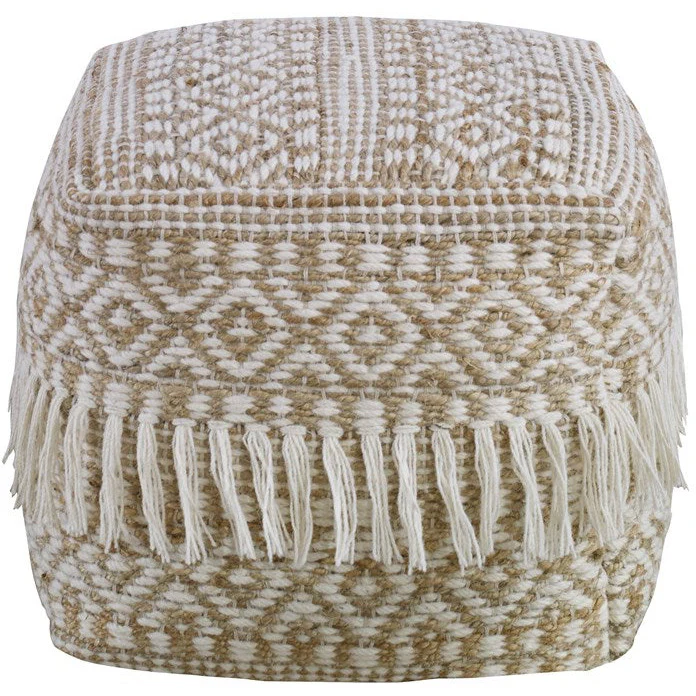 Uttermost Boheme Handwoven Wool & Hemp Soft Ivory and Brown Bohemian Pouf - Image 3