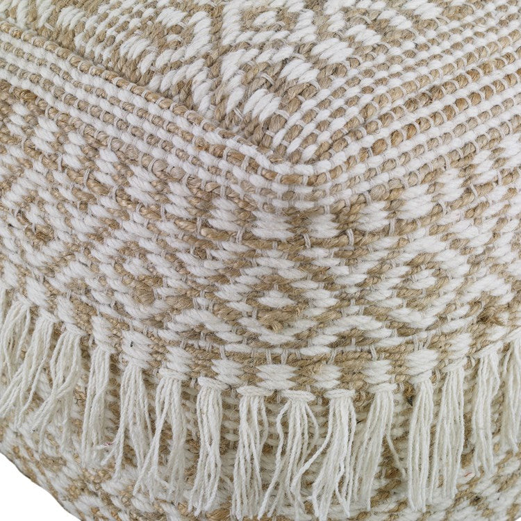 Uttermost Boheme Handwoven Wool & Hemp Soft Ivory and Brown Bohemian Pouf - Image 4