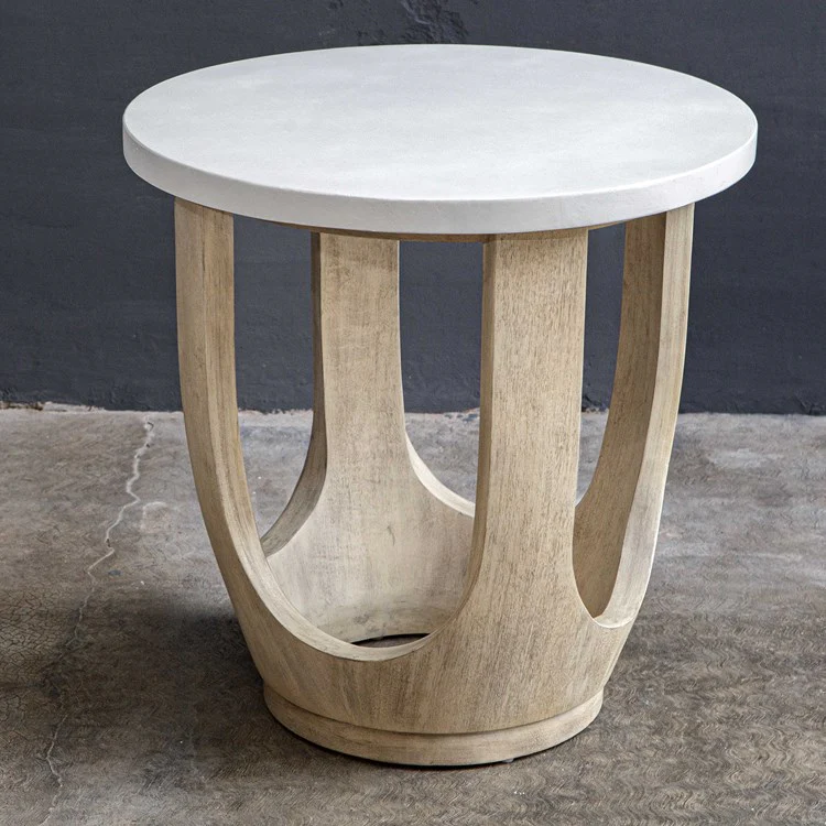 Uttermost Tatli Faux Limestone Top With Wood Accent Side Table - Image 2