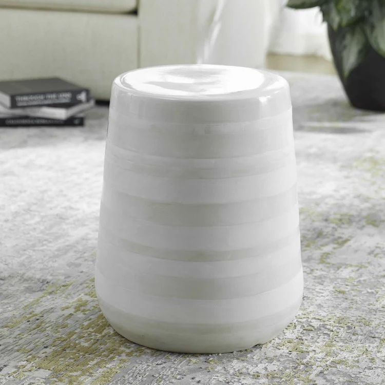 Uttermost Desert Plains Matte White Glaze Garden Stool - Image 3