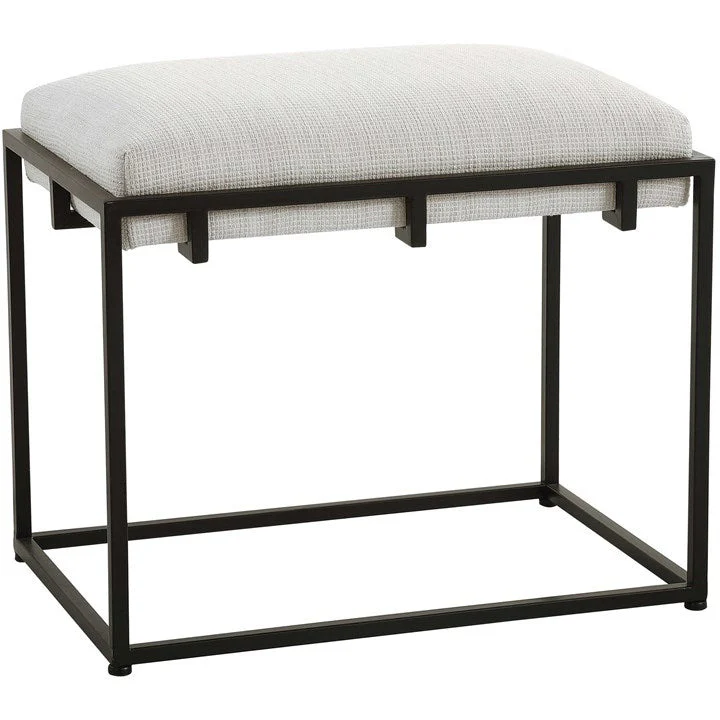 Uttermost Paradox Textured White Fabric Cushion Modern Black Iron Small Bench - Image 4
