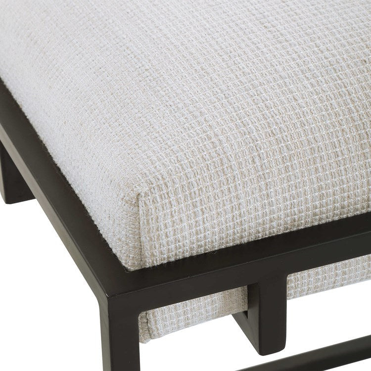 Uttermost Paradox Textured White Fabric Cushion Modern Black Iron Small Bench - Image 5