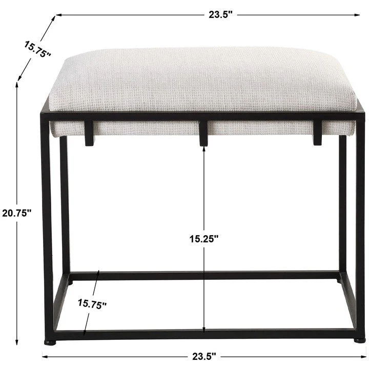 Uttermost Paradox Textured White Fabric Cushion Modern Black Iron Small Bench - Image 6