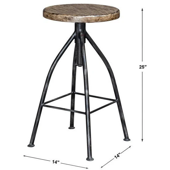 Uttermost Dalvin Driftwood Pub Stool With Industrial Iron Base - Image 5