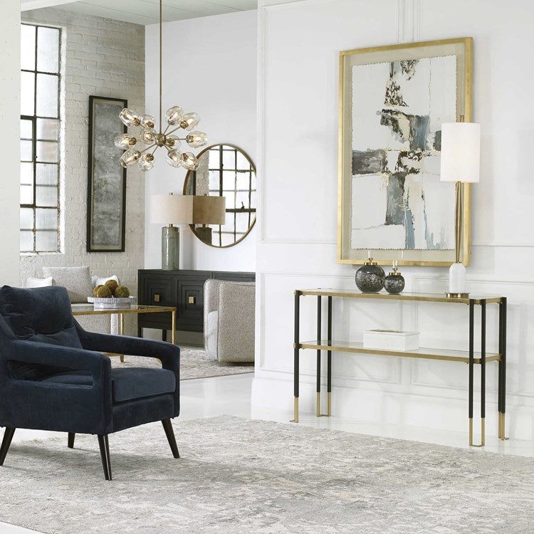 Uttermost Chet Amber Dimpled Glass Shades with Antique Brass Finish 12 Light Chandelier - Image 3
