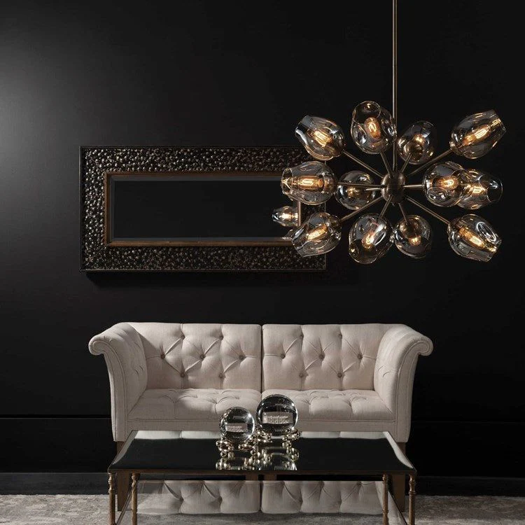 Uttermost Chet Amber Dimpled Glass Shades with Antique Brass Finish 12 Light Chandelier - Image 4