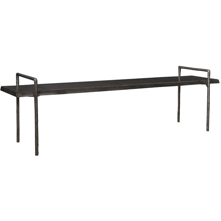 Uttermost Chandos Dark Gray Wood Modern Lodge Tarnished Silver Iron Bench - Image 3