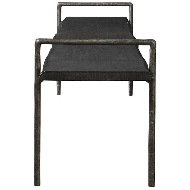 Uttermost Chandos Dark Gray Wood Modern Lodge Tarnished Silver Iron Bench - Image 4