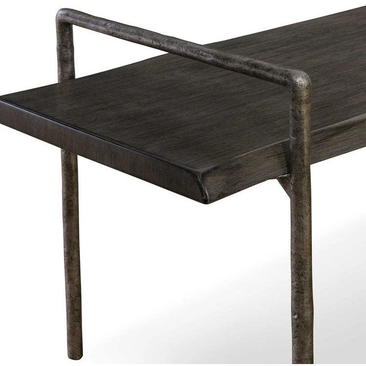 Uttermost Chandos Dark Gray Wood Modern Lodge Tarnished Silver Iron Bench - Image 5