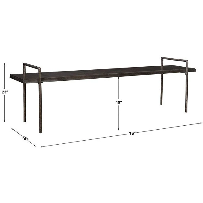 Uttermost Chandos Dark Gray Wood Modern Lodge Tarnished Silver Iron Bench - Image 6