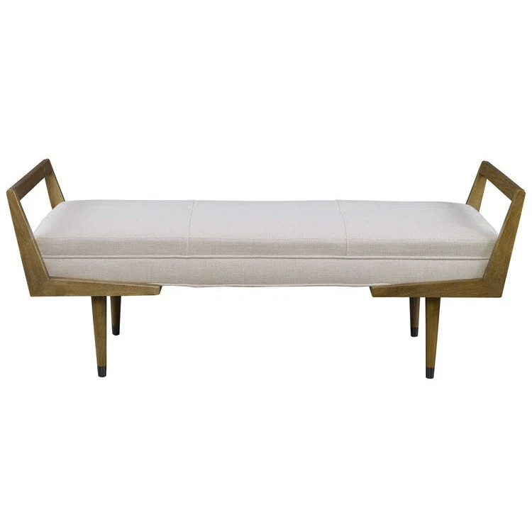 Uttermost Waylon Tufted Ivory Fabric Seat Cushion Modern Birch Wood Bench - Image 2