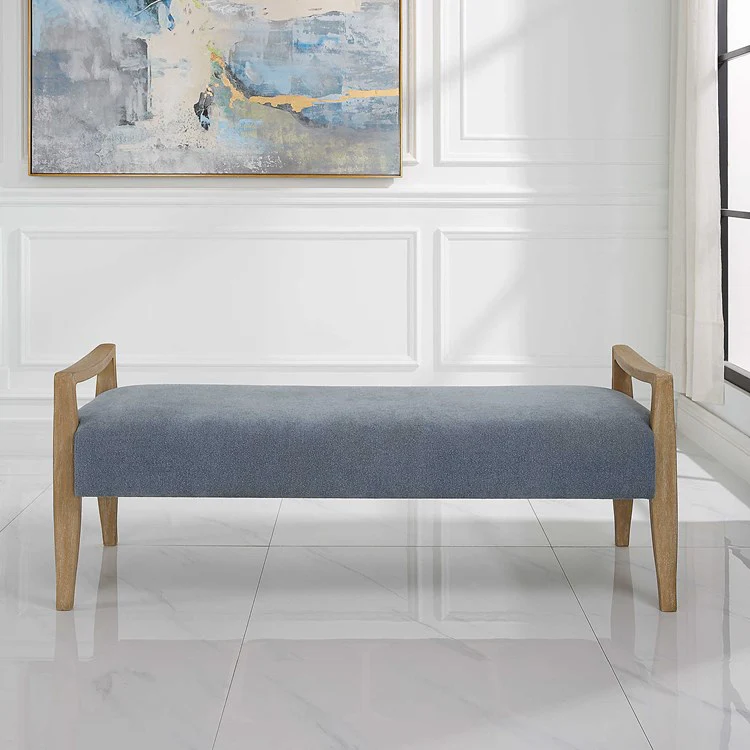 Uttermost Daylight Bench Sky Blue Seat With Natural Oak Base