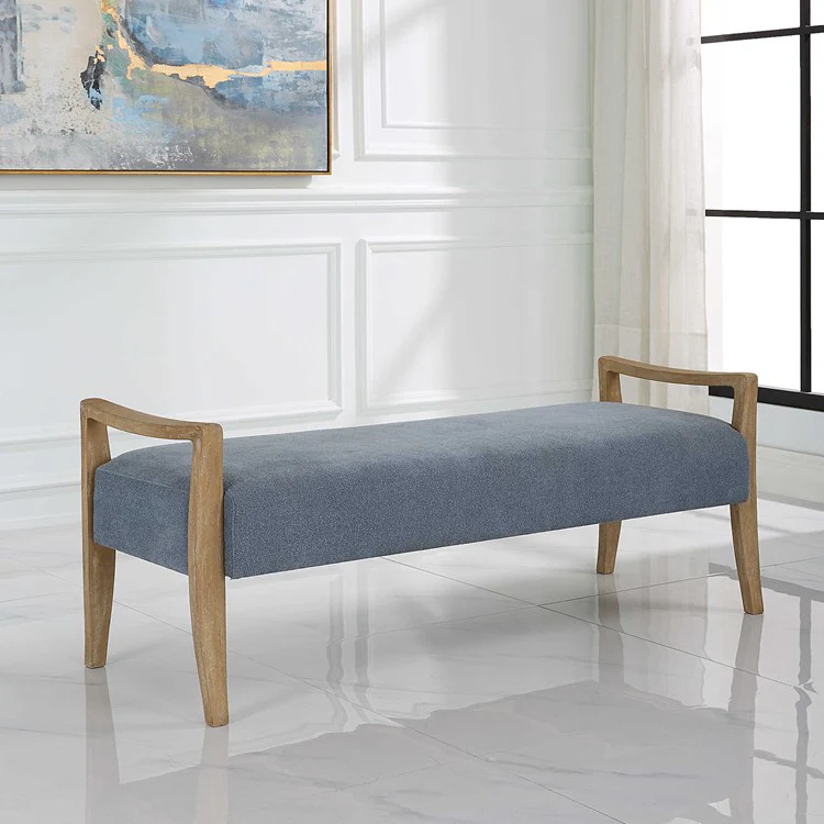 Uttermost Daylight Bench Sky Blue Seat With Natural Oak Base - Image 2