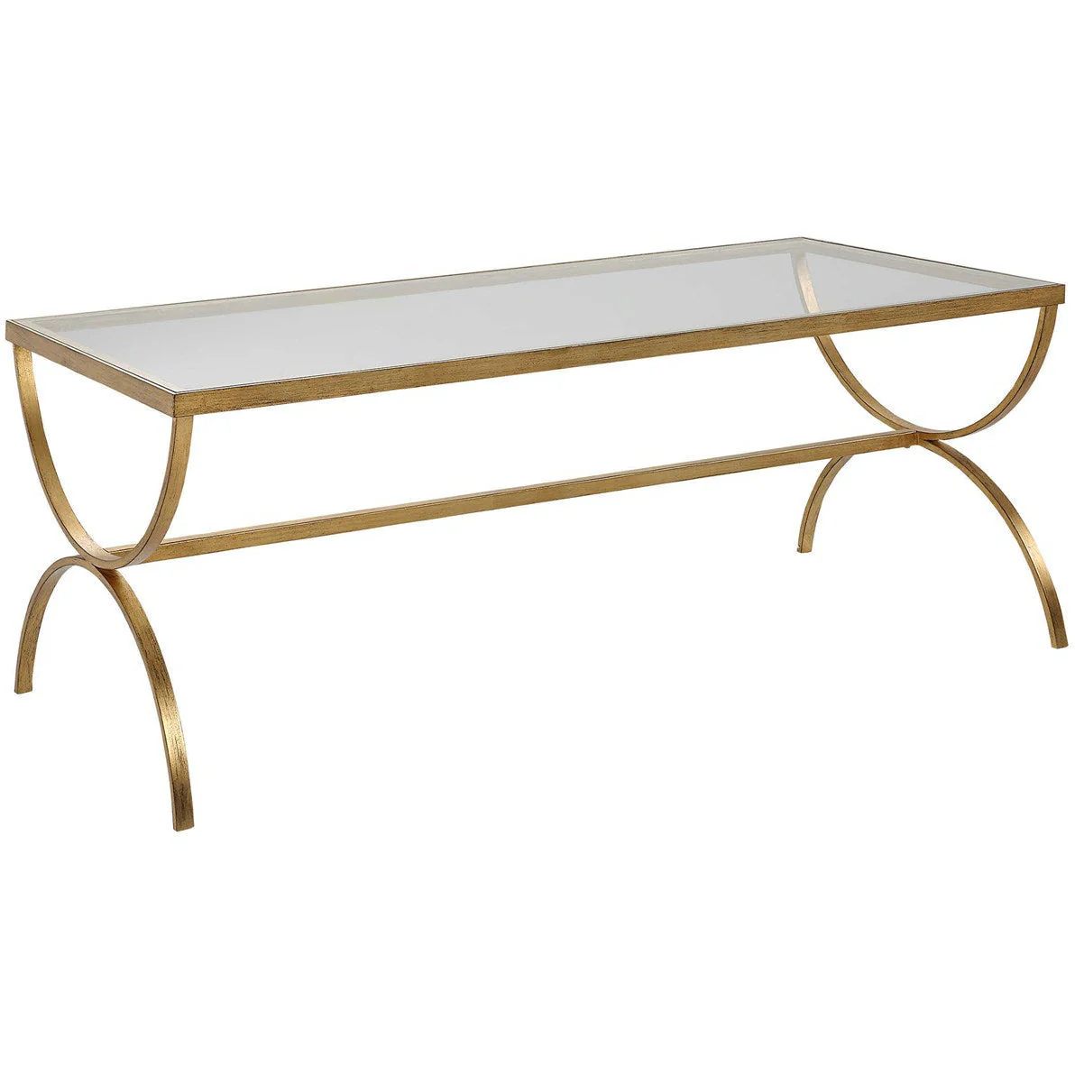 Uttermost Crescent Glass Top With Antiqued Gold Iron Coffee Table - Image 3