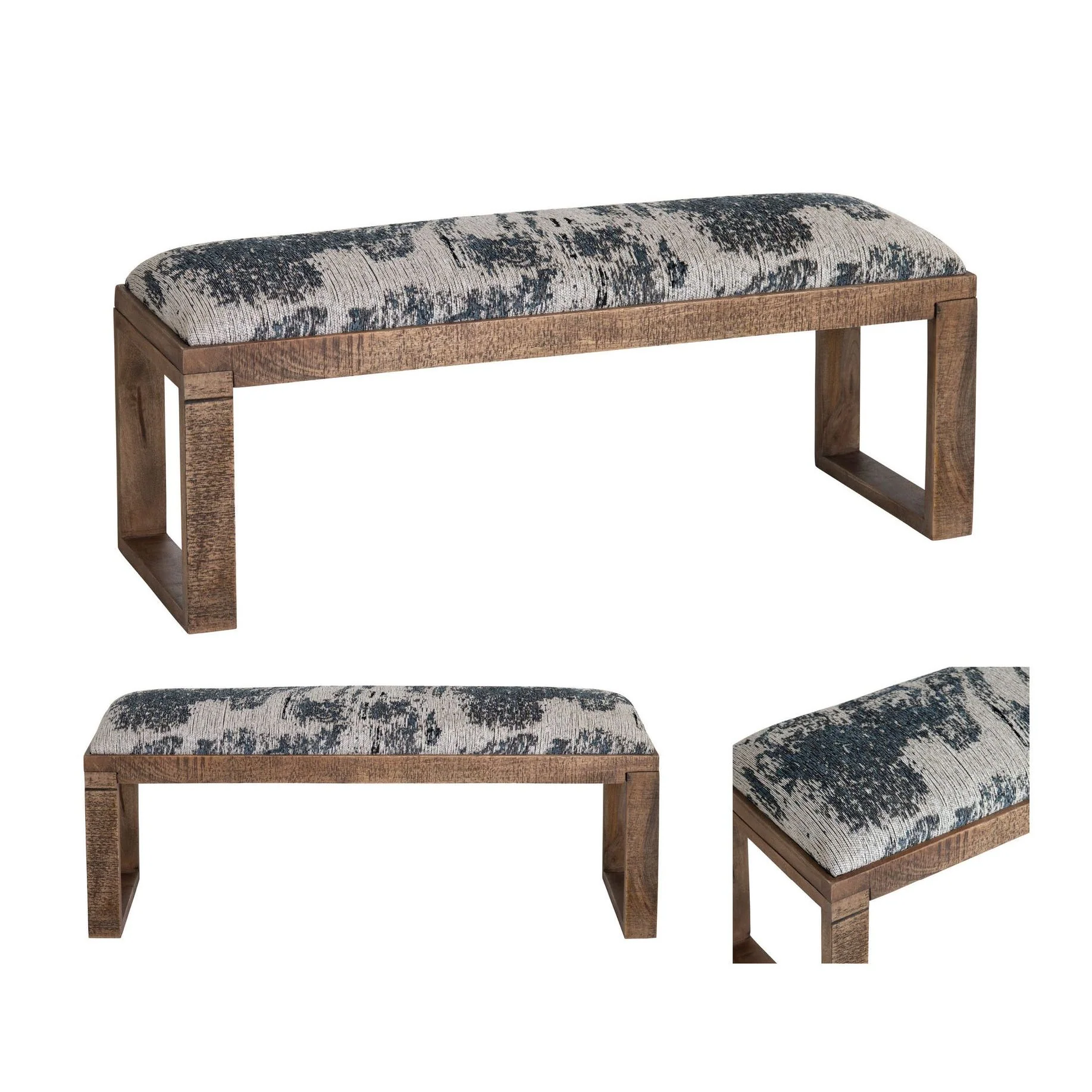Crestview Collection Anthropology Navy Blue Toile Bench - Image 4