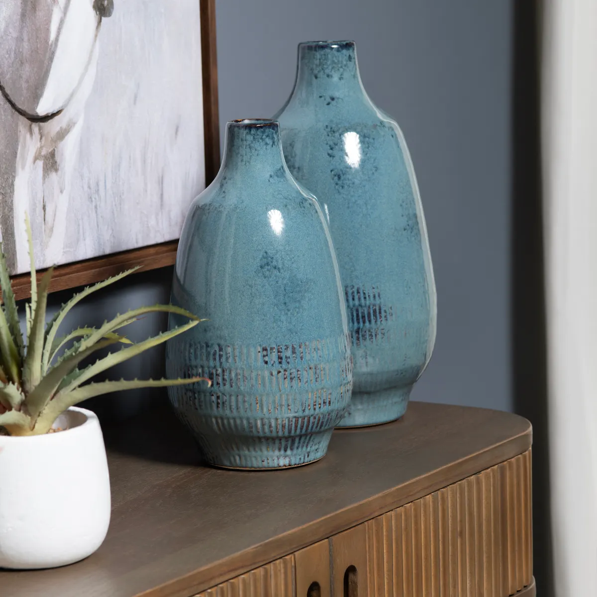 Crestview Collection Arden Blue Ceramic Vases ~ Set Of 2 - Image 2