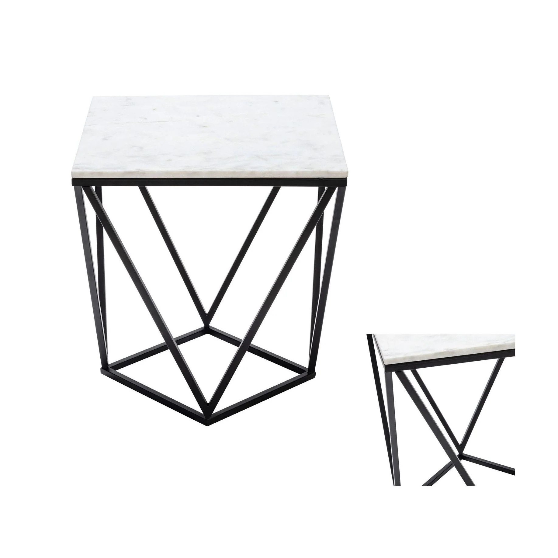 Crestview Collection Baxter White Marble and Black Metal End Table - Image 2