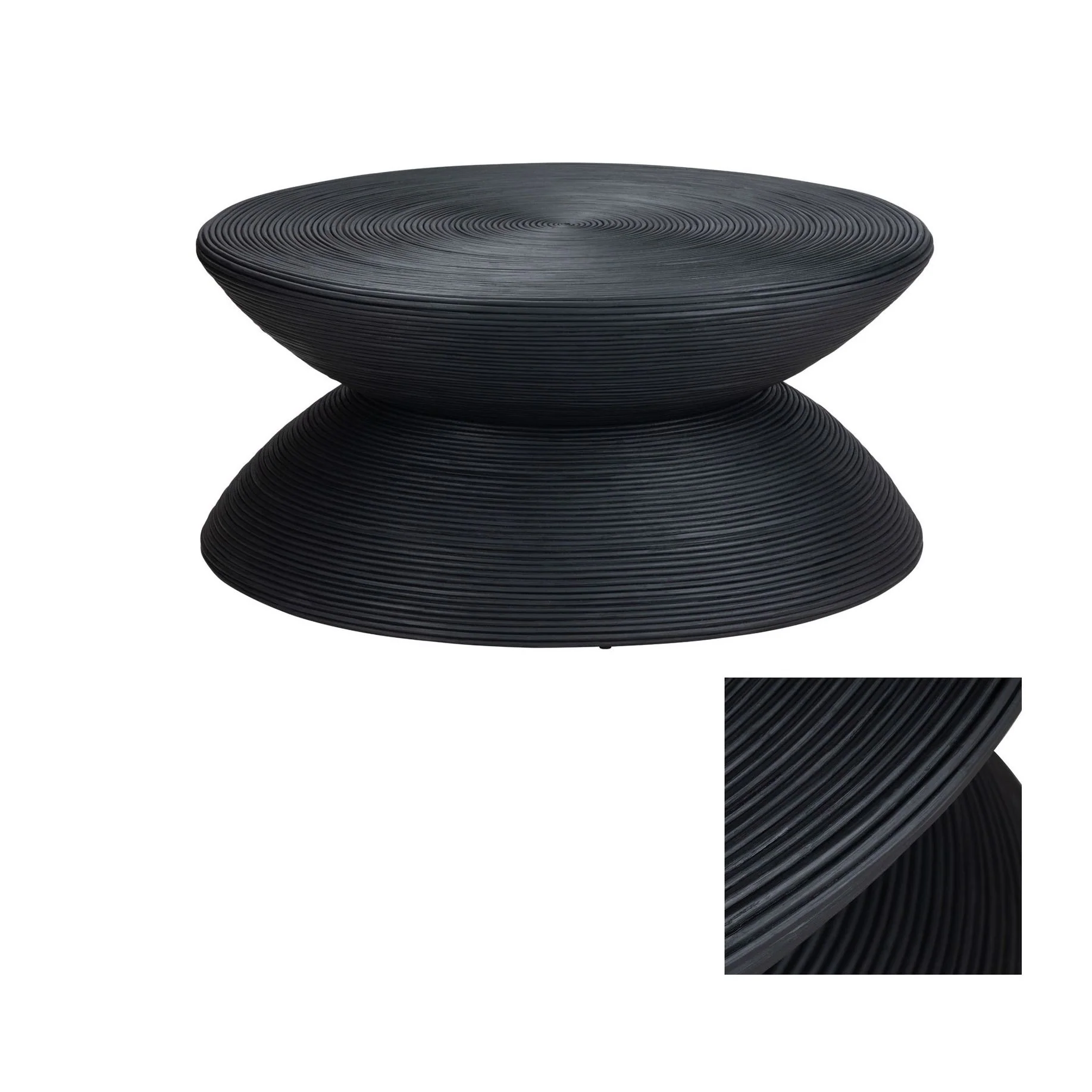 Crestview Collection Bengali Matte Black Rattan Round Coffee Table - Image 3