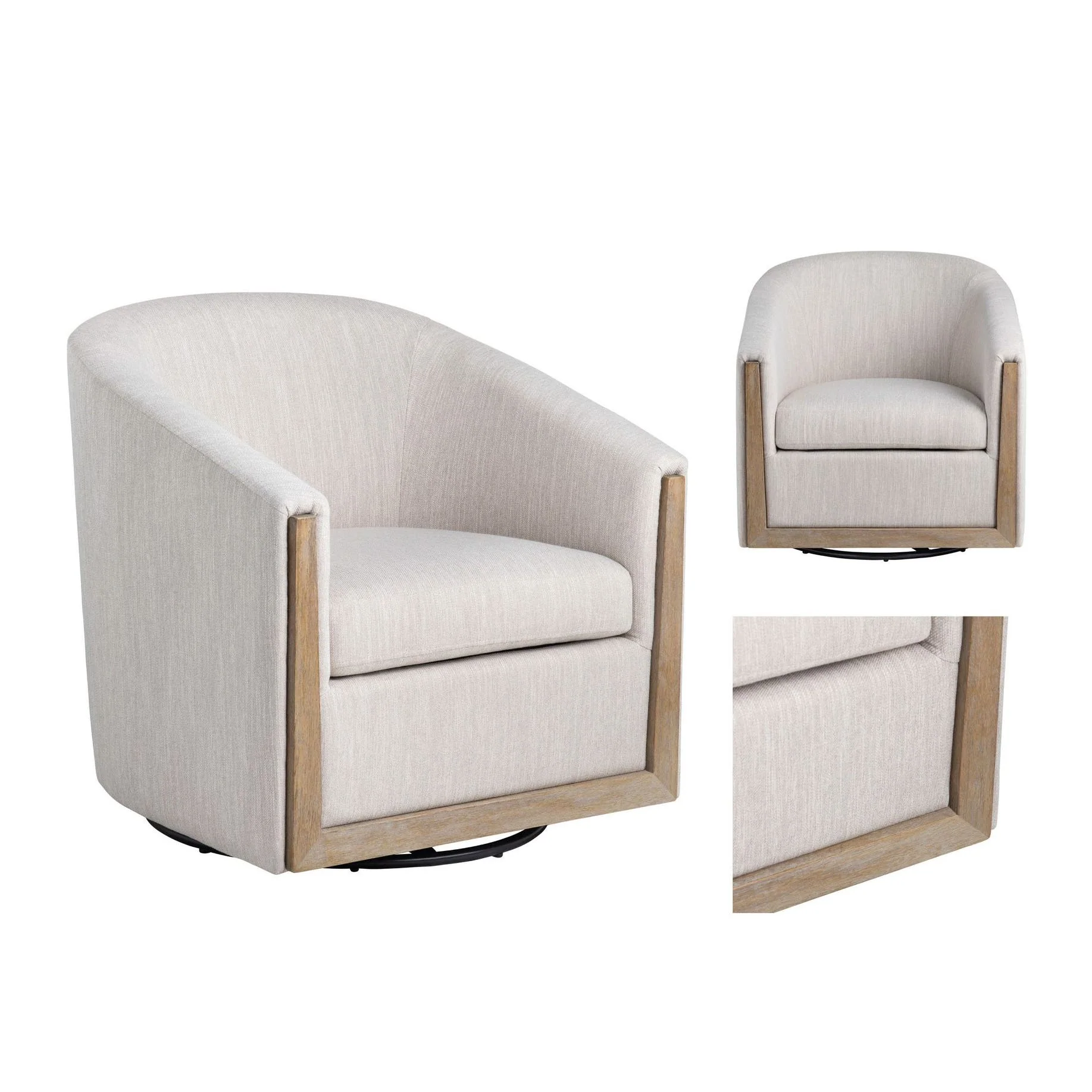 Crestview Collection Bennett Cream Linen Swivel Chair - Image 7