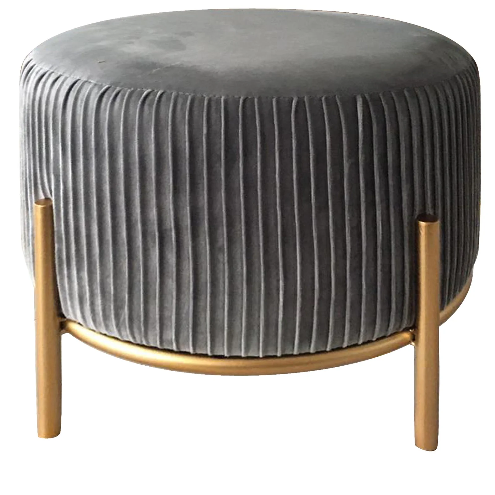 Crestview Collection Bennington Round Gray Velvet Foot Stool Ottoman - Image 3