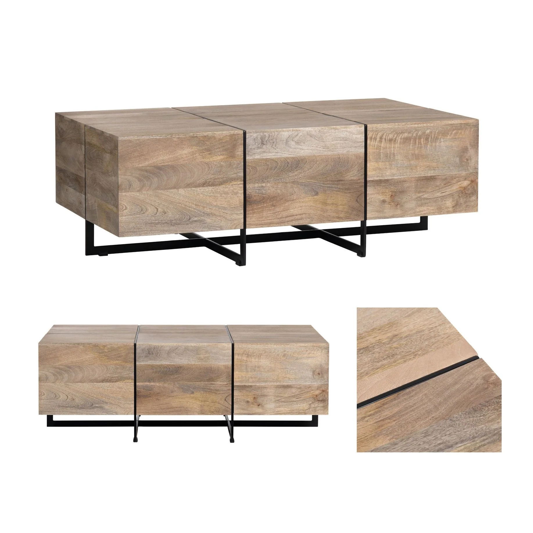 Crestview Collection Brennon Mango Wood Rectangular Coffee Table - Image 3