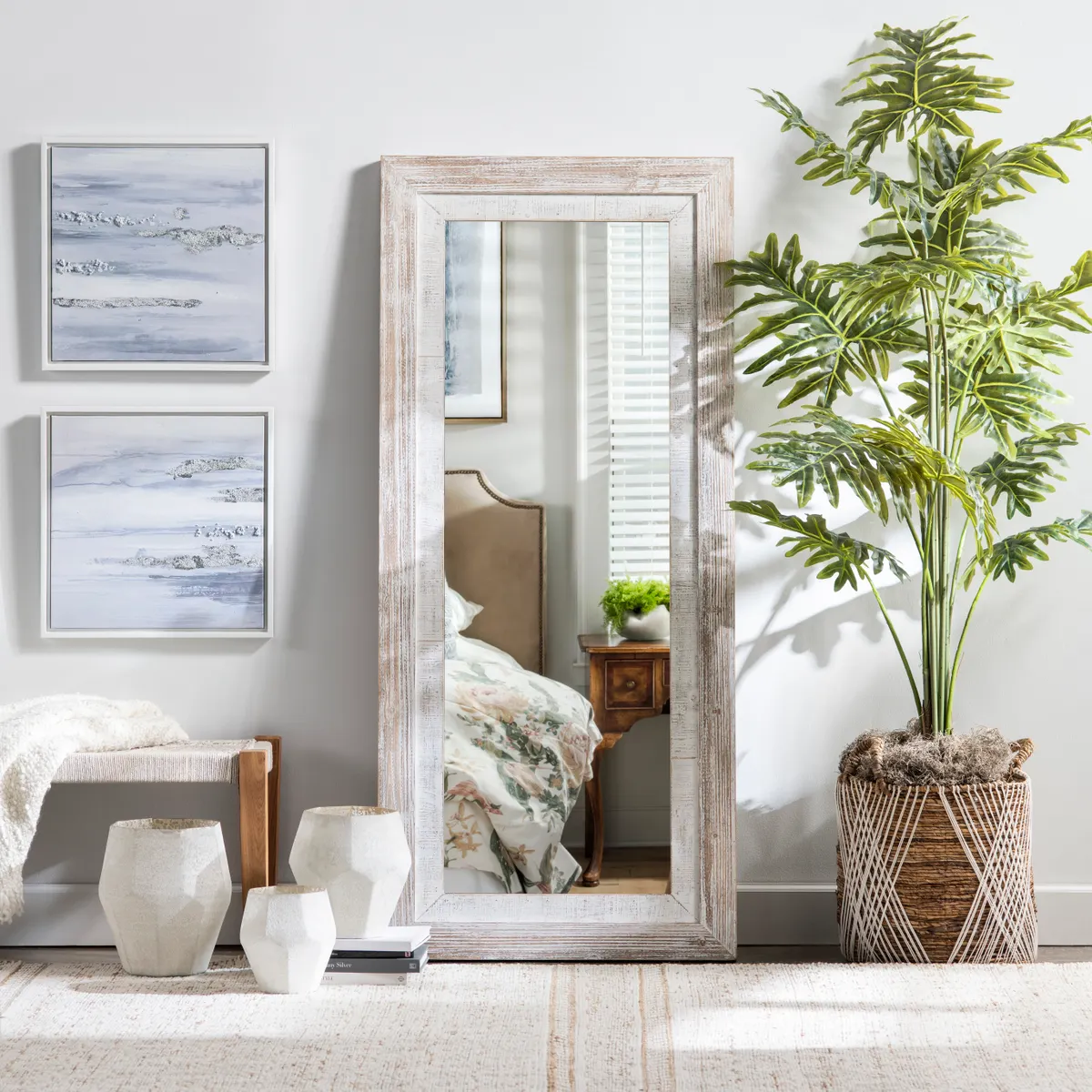 Crestview Collection Carrigan Whitewashed Wooden Frame Oversized Mirror