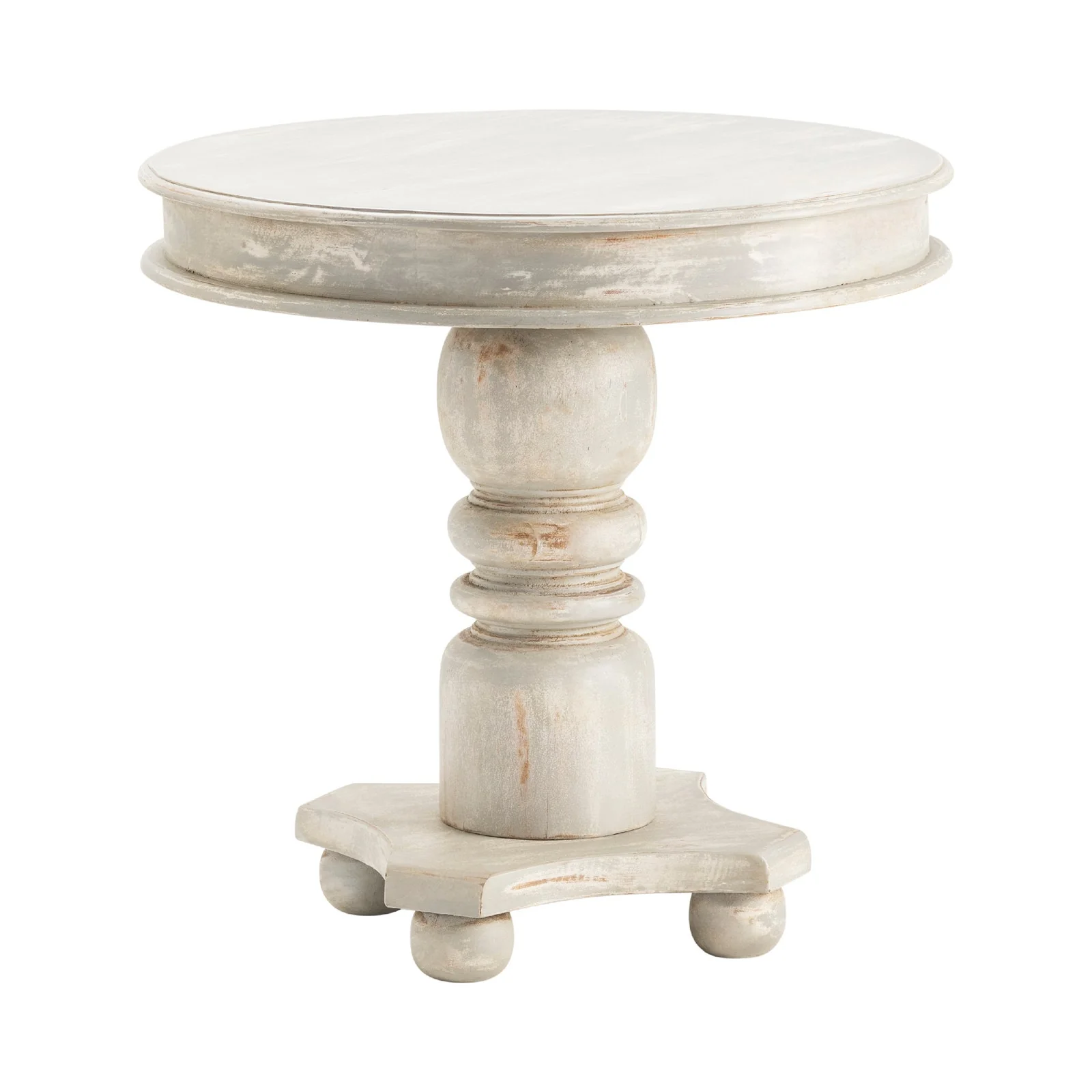 Crestview Collection Castleberry Distressed Cream Mango Wood Round Accent Table