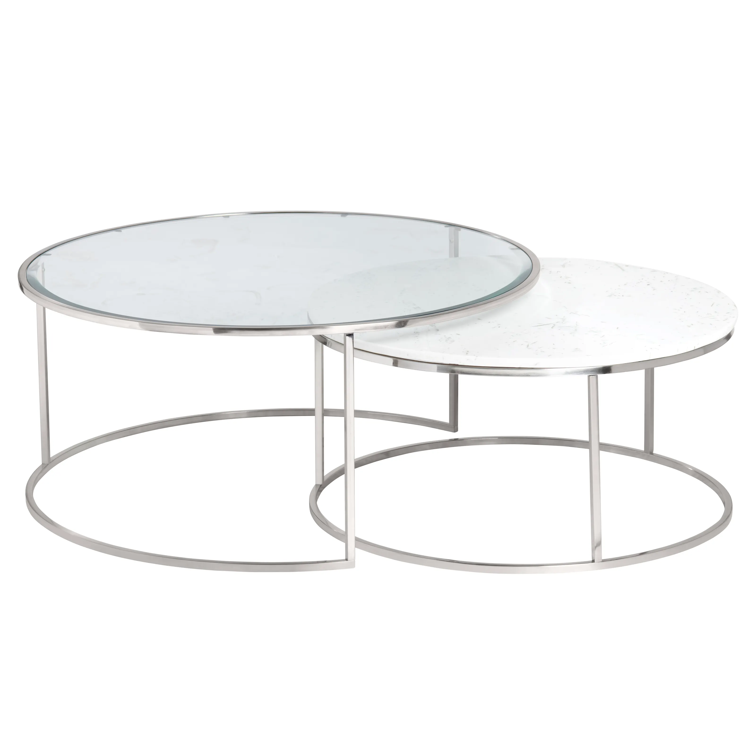 Crestview Collection Cellini Glass and White Marble Nesting Coffee Tables
