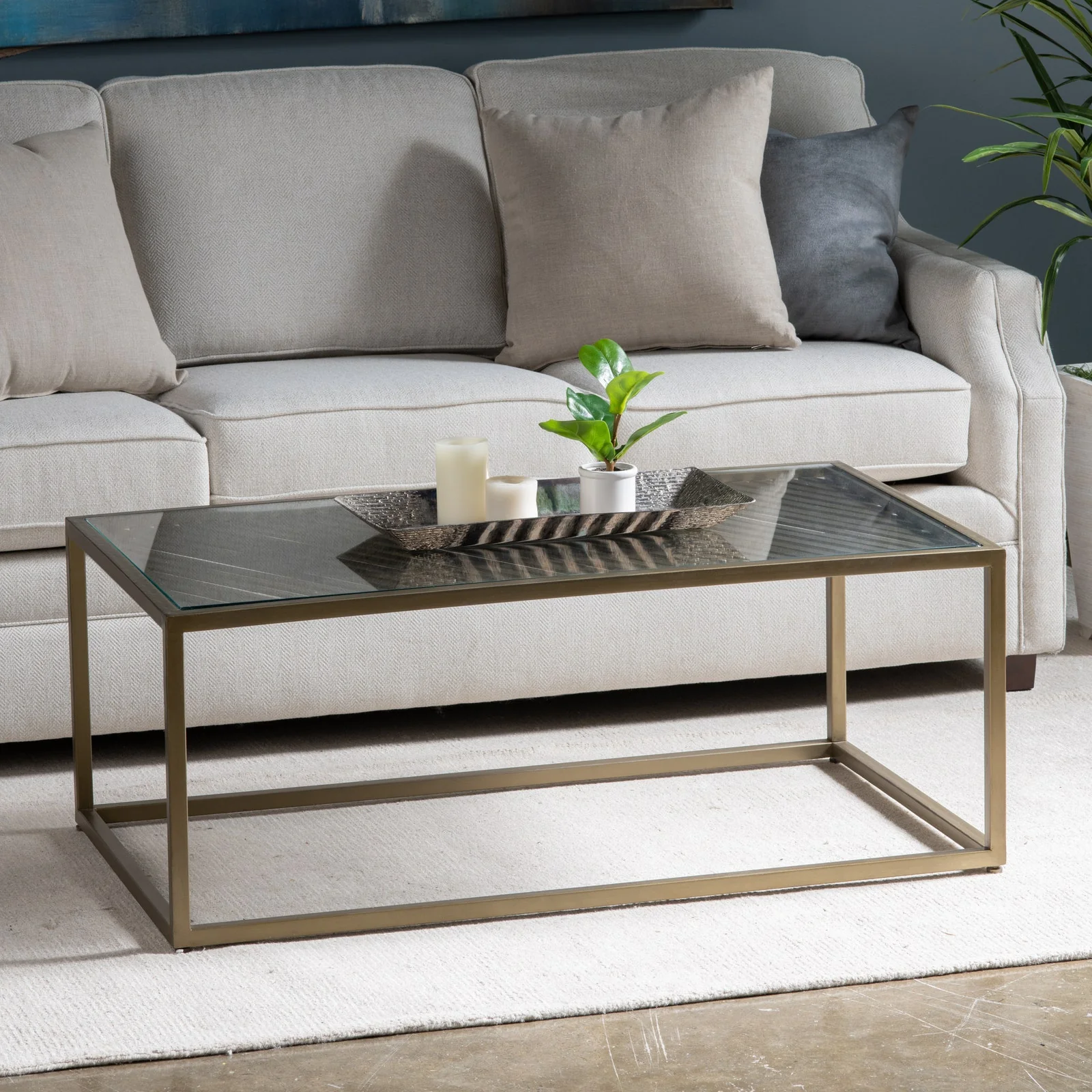 Crestview Collection Christian Rectangular Iron And Glass Coffee Table - Image 2